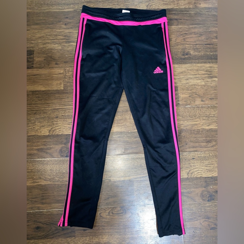 Adidas, size small, black and pink sweatpants.